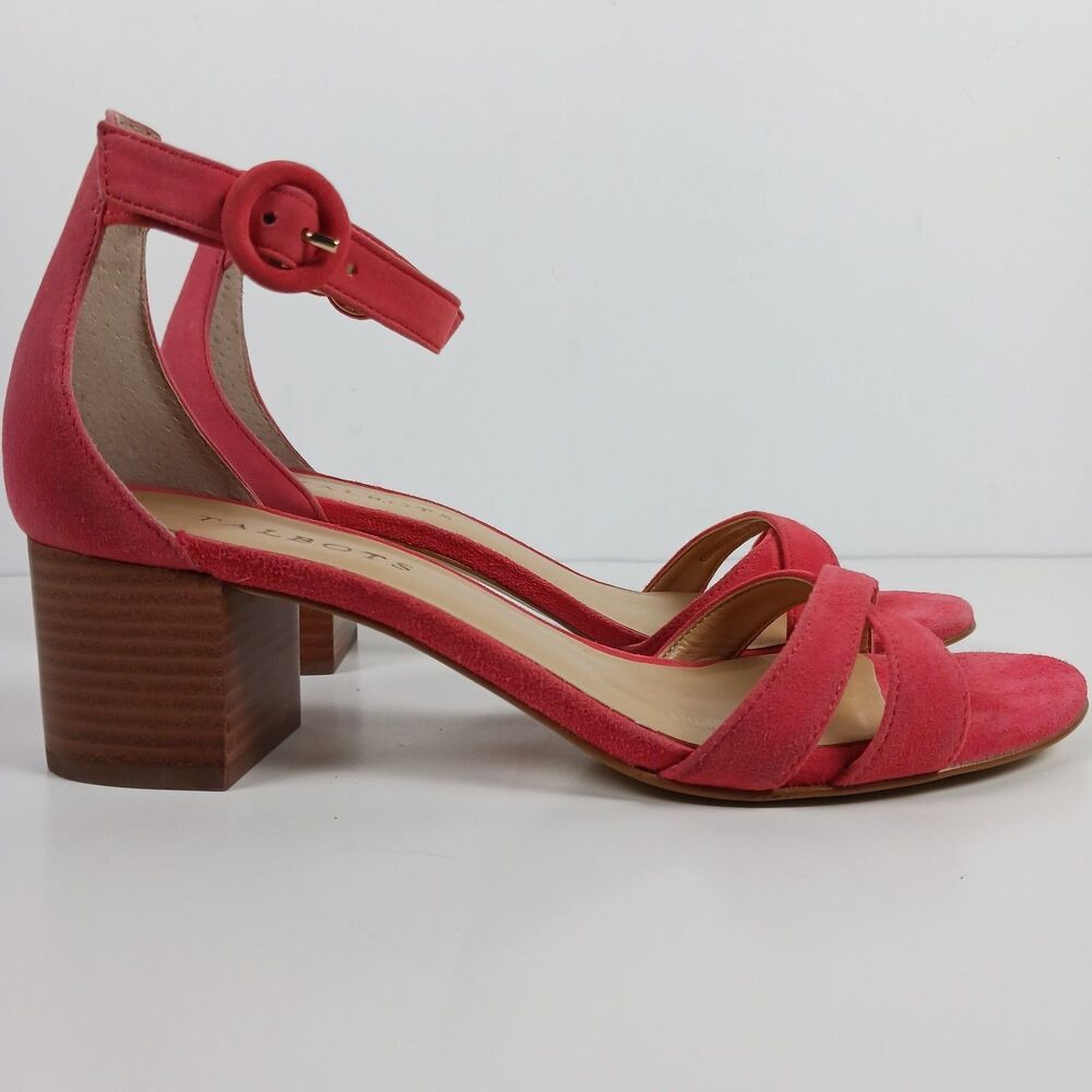 Talbots Mimi Suede Block Heel Sandals Size 7 Pink Ankle Strap 2 In Heel Leather